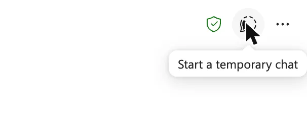 The Start a temporary chat icon with its tooltip in Copilot Chat.